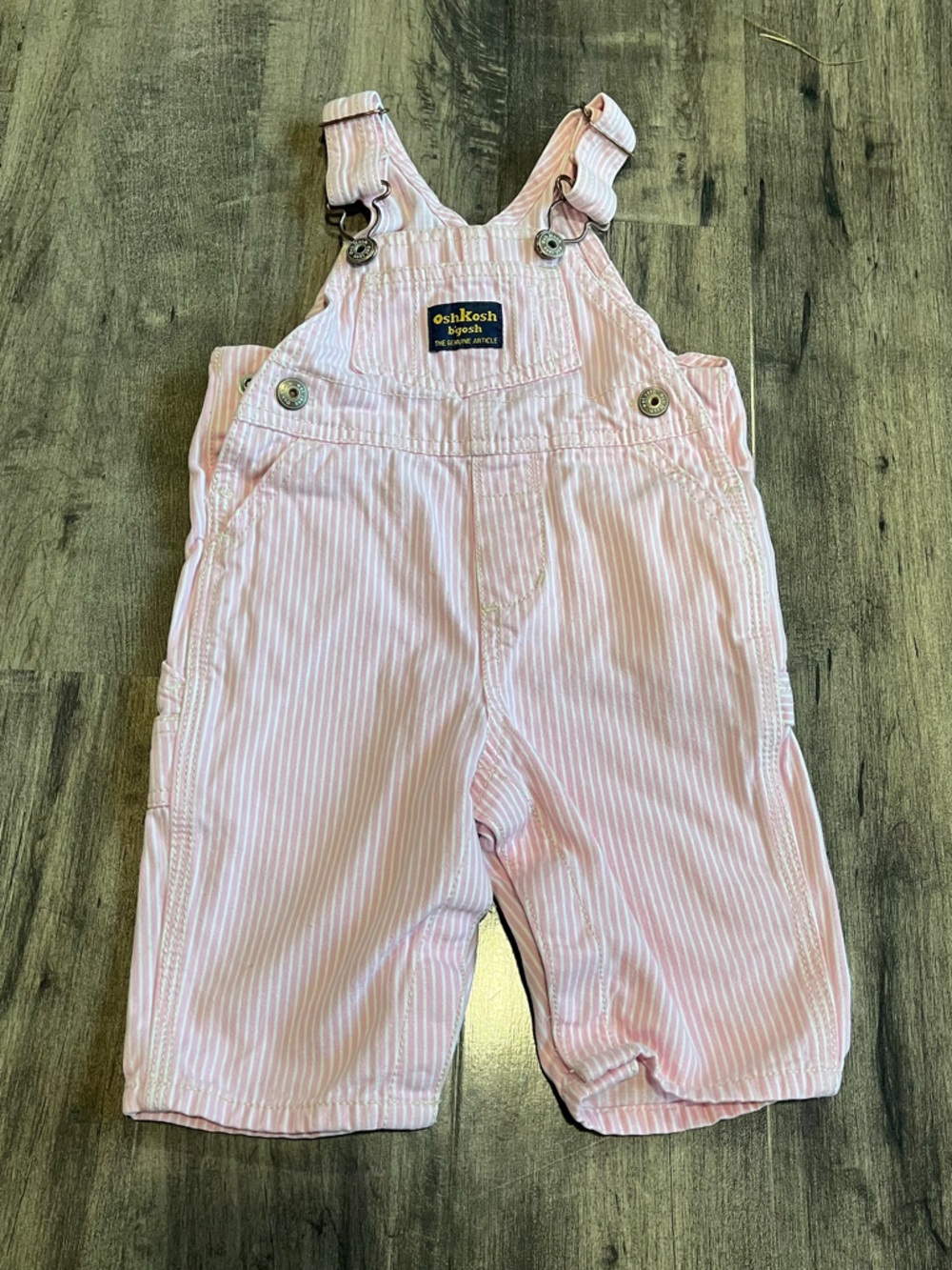 Oshkosh B’Gosh Pink & White Striped Conductor Infant Overalls Size 6 Month